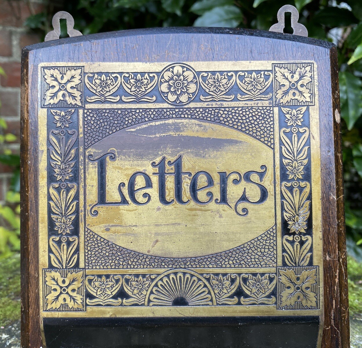 Vintage Lovely Original Old Wooden & Brass Wall Letter Rack Interior