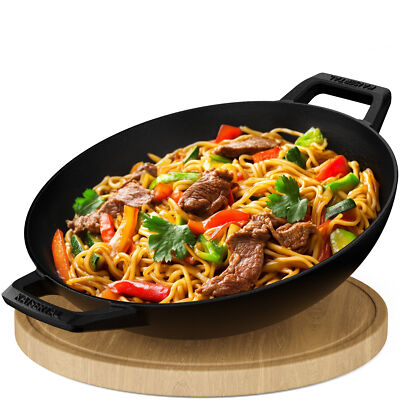 KAISERTAL 32cm Gusseisen Wok Induktion - Wokpfanne aus Gusseisen - Pfanne 32cm 