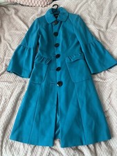 Beautiful Blue Long Womens Overcoat  Buttons Size 8