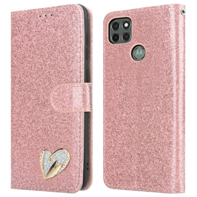 Für Motorola Moto G9 Power Hülle Leder Glitzer Flip Wallet G9 Power Handy Cover