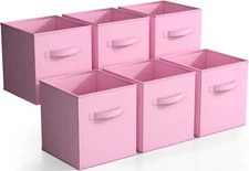 6 Foldable Storage Cube Basket Bins for Nursery Playroom Closet (Pastel Pink)