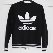 Adidas Sweatshirt Size UK 6 Women s Black Pullover Trefoil Pre Loved Crew Neck