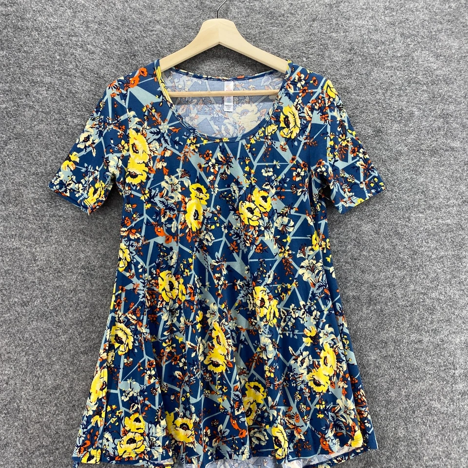 Camiseta LulaRoe Mujer 2XS Azul Floral Manga Corta Pullover Cuello Redondo Informal Foto 3 de 4