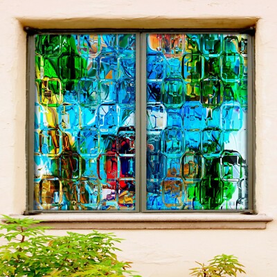 3D Blue Ice Cube D528 Window Film Print Sticker Cling Stained Glass UV Block Amy