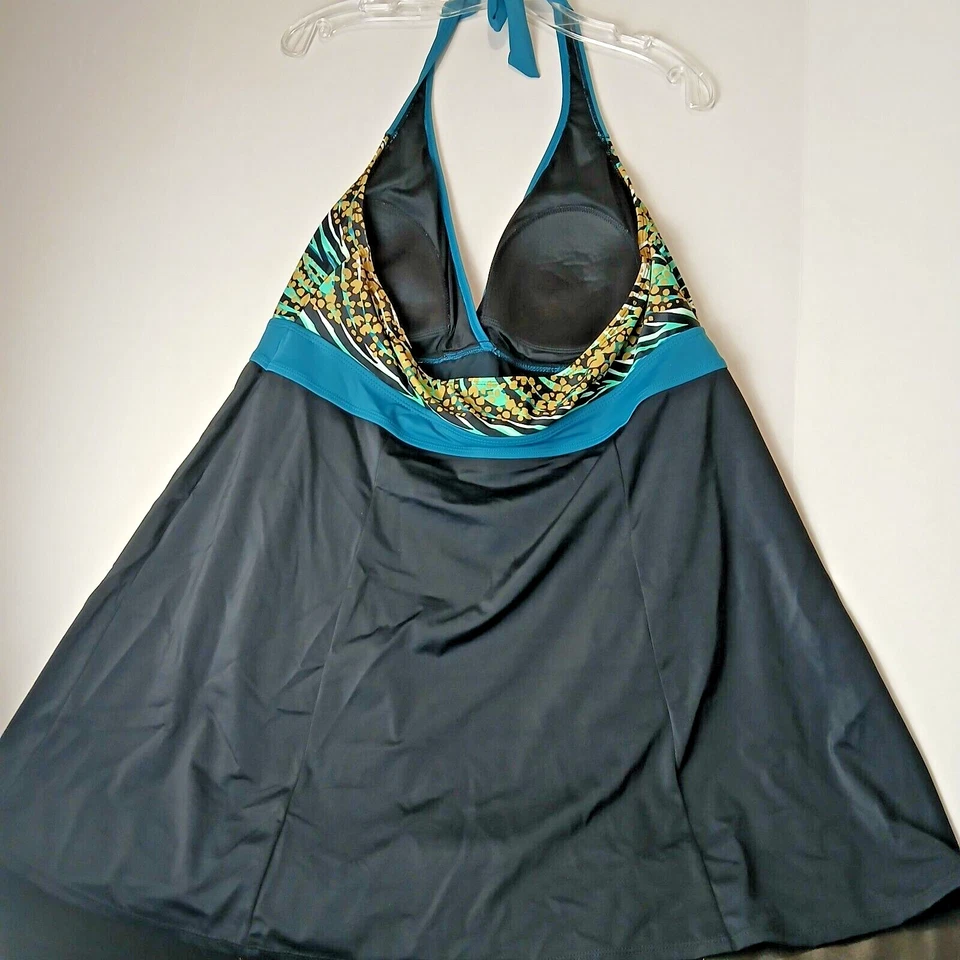 Tropical Escape Swimdress 18W, 80 Nylon,20 Spandex, Black, Green & Gold with Tie - Image 3 of 4