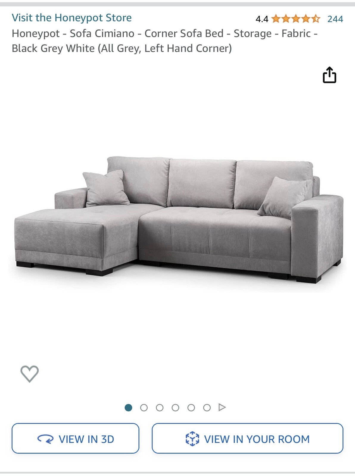Corner Sofa Bed Grey with Storage LShaped for Living Room Honeypot