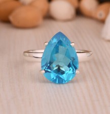 Gorgeous Pear Cut Swiss Blue Topaz Solid 925 Silver Wedding Ring Stackable Ring