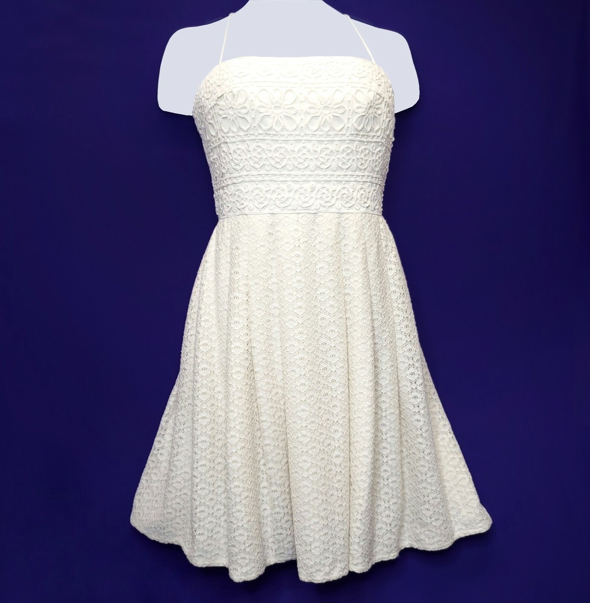 Kay Unger Dress 12 Large Floral Lace Fit and Flare Party Romantic Ivory  Demure