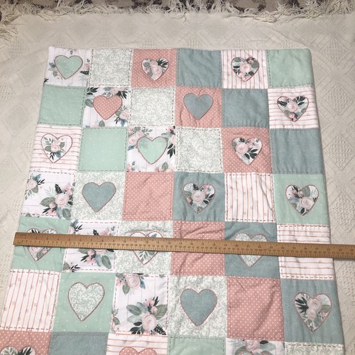 Baby Quilt Girls Pink/green Handmade Patchwork Crib Blanket Hearts / floral - Picture 15 of 18