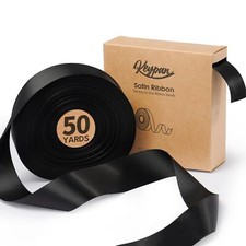 Black Satin Ribbon 1-1/2 Inch x 50 Yards Double-Faced Polyester Hair Ribbon f...