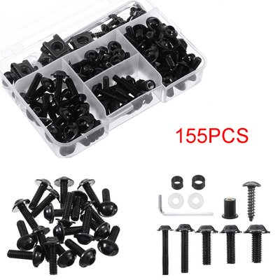 155Pcs Black Aluminum Motorcycle Body Work Fairing Fender Bolt Kit Washer M5 M6 155Pcs Black Aluminum Motorcycle Body Work Fairing Fender Bolt Kit Washer M5 M6