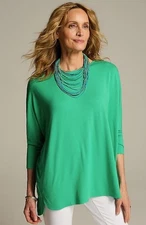 J. Jill Size Large  Wearever NWT $79 Green Slub-Knit Stretch High Low Hem Top