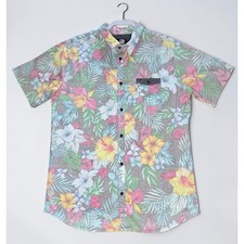 Rip Curl Mens XL Slim Fit Tropical Floral Button Down Shirt Short Sleeve Grey