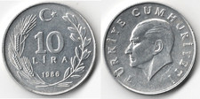 Turchia 10 lire, 1986