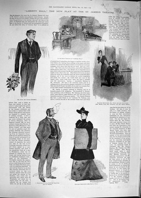 Original alter antiker Druck 1892 Liberty Hall Play James Theatre Owen Briginshaw