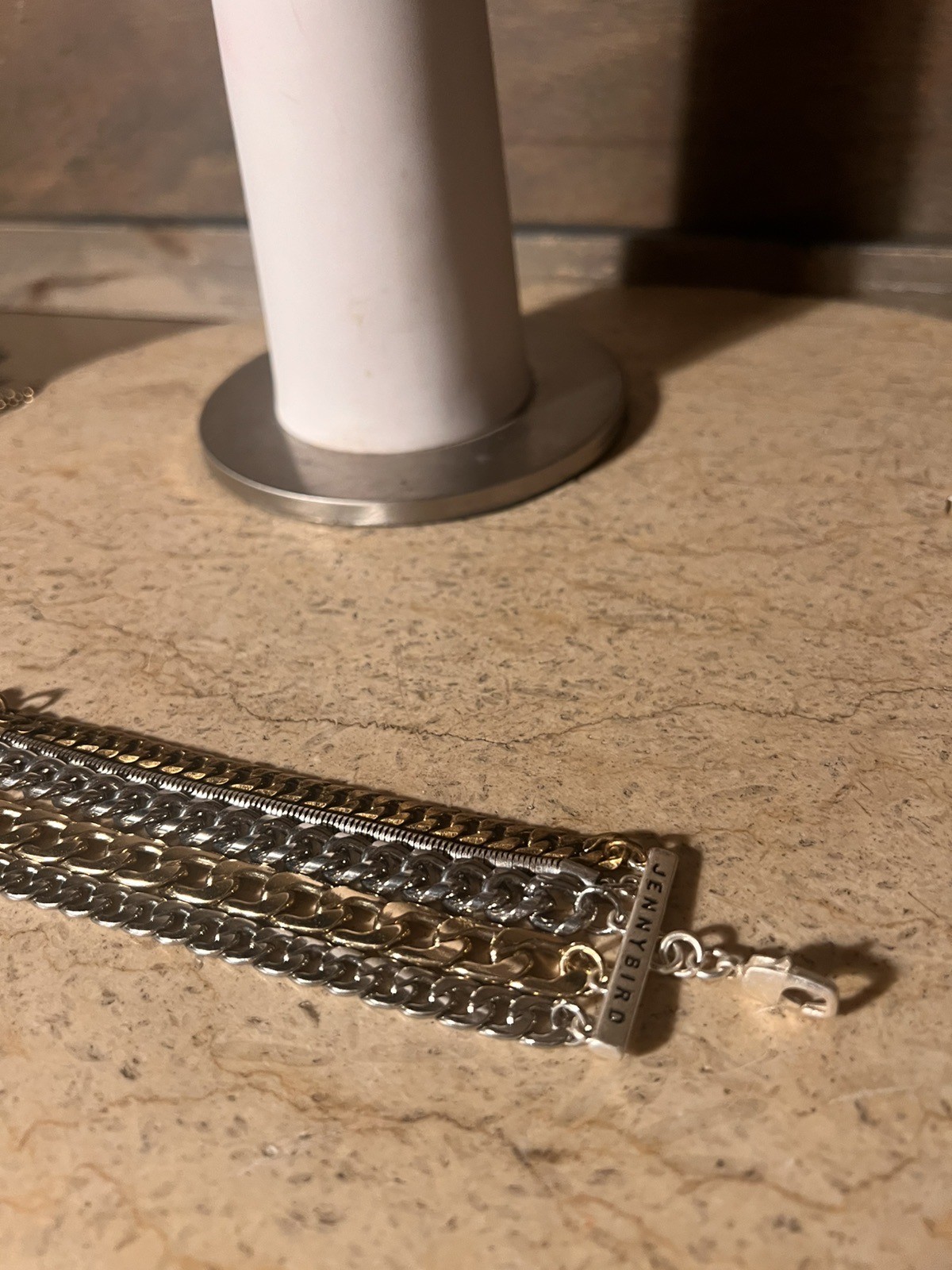 Vintage Jenny Bird 5 Chain Bracelet Chrome Silver Designer Signed 5.5-7.5”