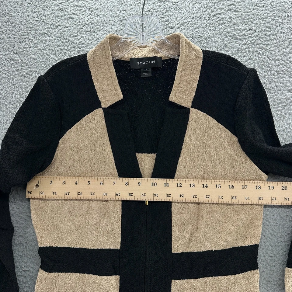 Chaqueta St John para mujer 8 negra dorada gris María Santana tejida cremallera completa chaqueta Foto 4 de 4