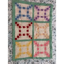 Vintage Patchwork Baby Crib Quilt 1940s  1950s Handmade Feed Sack Fabric 