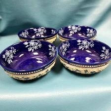 New Set of 4 TempTations by Tara Blue Floral Lace Basketweave 16oz Soup Cereal 