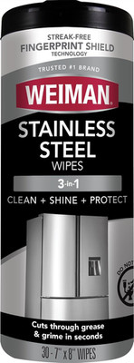 Weiman Stainless Steel Cleaner, 30 Count Cleaning Wipes, Removes Dirt, Grime, an