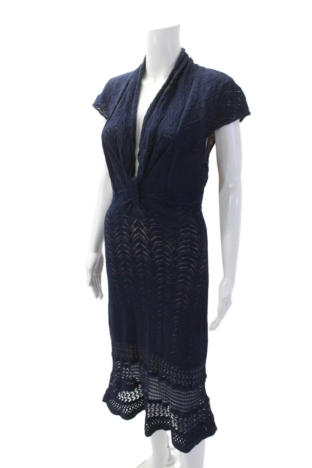 Vestido justo Catherine Malandrino feminino azul escuro manga curta maxi tamanho M - Imagem 2 de 4