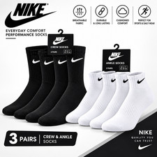 Nike Dri-FIT Crew Ankel Socks 6 Pairs Mens Everyday Cushioned  Black White