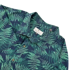 Oak Hill Mens 2XL Tropical Fern Leaf Green Blue Short Sleeve Button Up Shirt