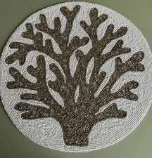 Coastal Collection Ocean Life Gold Sea Coral 15in Beaded Charger Placemat India