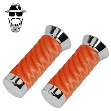 Original Lowrider Custom Swirl Velour Handlebar Grips 7/8" x 130mm–Chrome/Orange