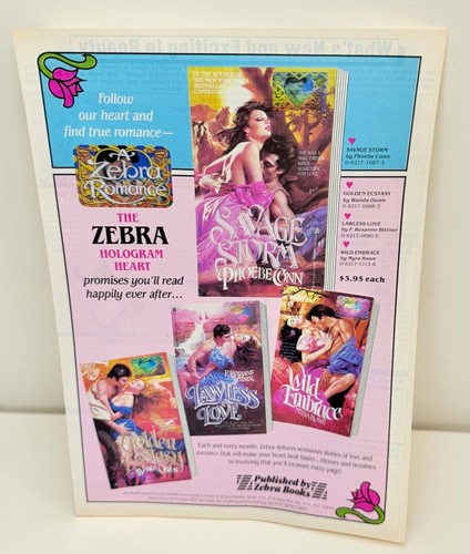 Zebra Romance Books Vintage Print Ad 1980s Savage Storm Lawless Love Bestsellers