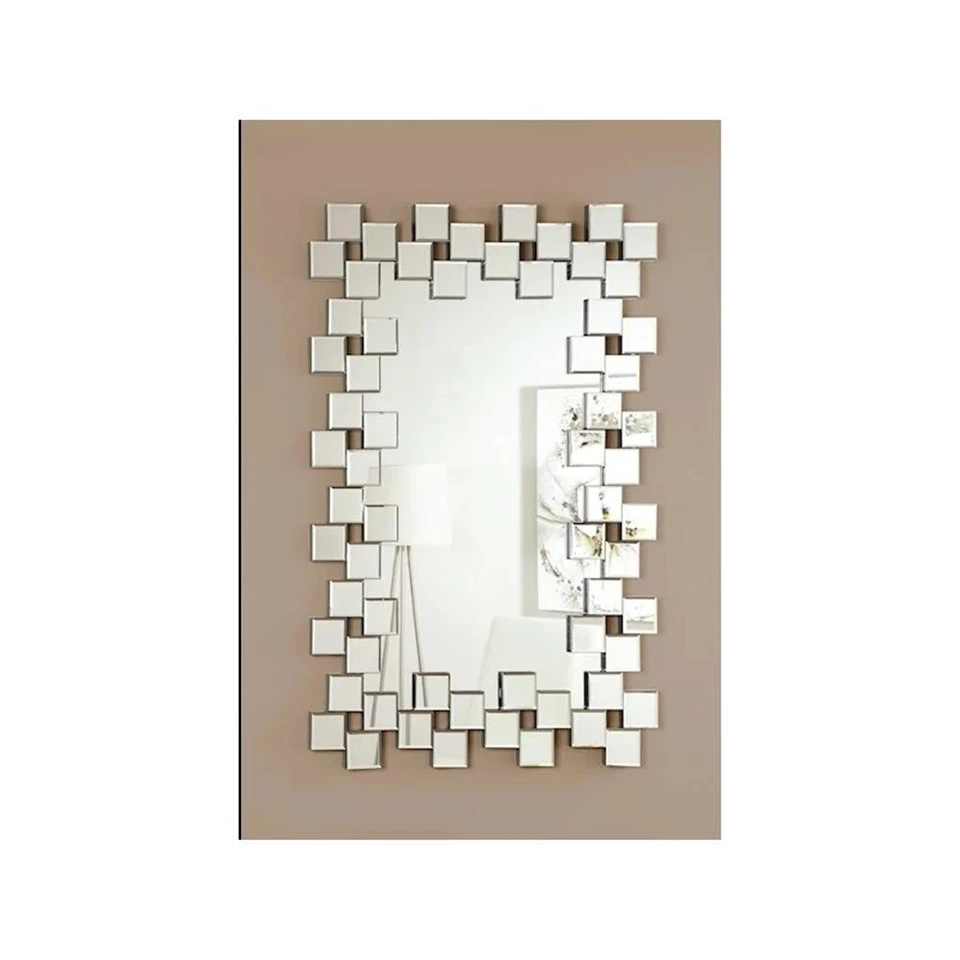 Espejo de pared moderno Coaster Pamela de vidrio sin marco con azulejos escalonados en transparente Foto 2 de 2