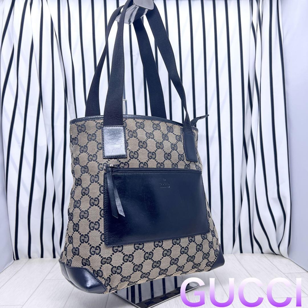 GUCCI GG Canvas Tote Bag in Black Authentic Model G07142072