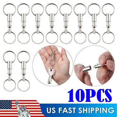 10 Pack Key Chain Detachable Pull Apart Quick Release Portable Two Key Rings US