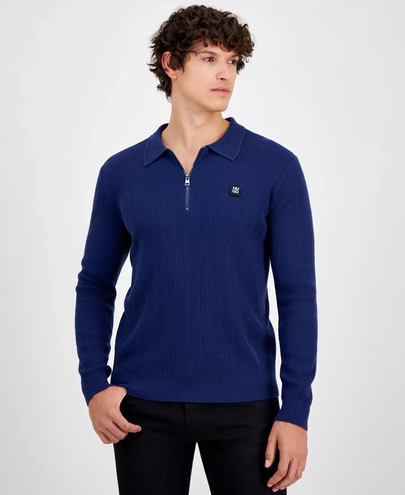 HUGO by Hugo Boss Mens Sastoro Quarter-Zip Sweater Dark Blue Size- XXL 24090₽