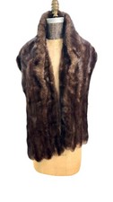 Vintage Brown Mink Fur Stole Red Satin Lining W/ Pockets