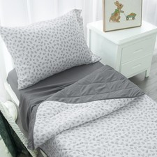 Biloban 4 Piece Toddler Bedding Set,Ultra Soft and Toddler, Grey Leaf
