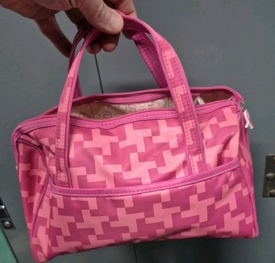 Sonia Kashuk Makeup Tote Bag Pink Houndstooth Breast Cancer Ribbon Zipper Pulls