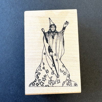 American Art Wizard Elf Ears Magic Bird Staff Stars Robe  Rubber Stamp