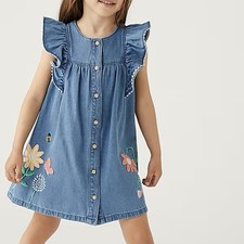 Marks  Spenser Collection Denim Floral Button Down Dress 6/7 M S