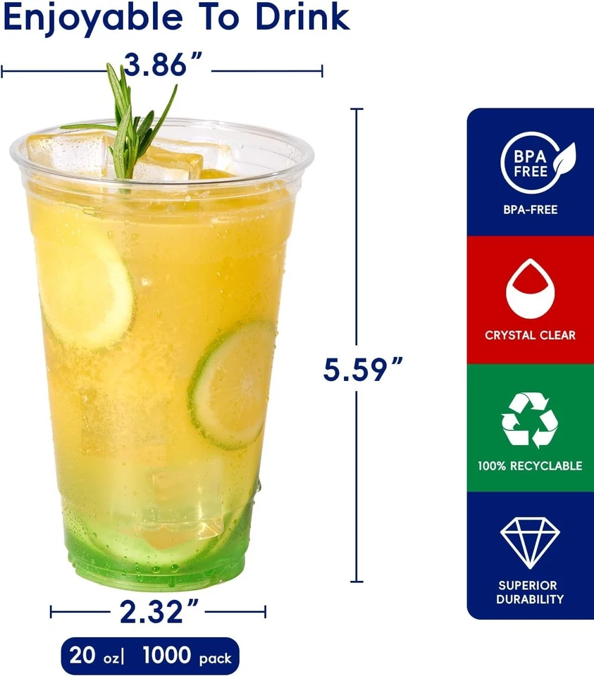 Sturdy & Elegant 20 oz Clear Plastic Cups - Bulk Pack of 1000 for Easy Cleanup - Image 4 of 4