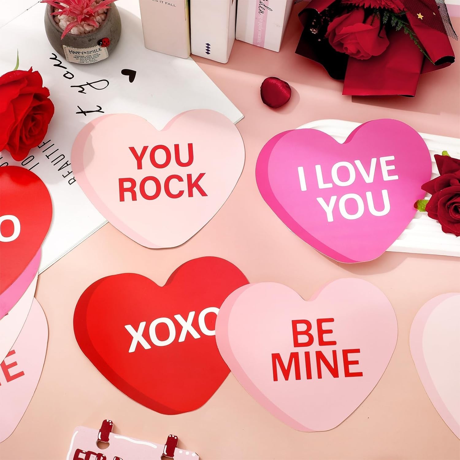 48Pcs Valentine' s Day Conversation Heart Paper Cutouts 6 Inch Red Pink Candy... thumbnail 5
