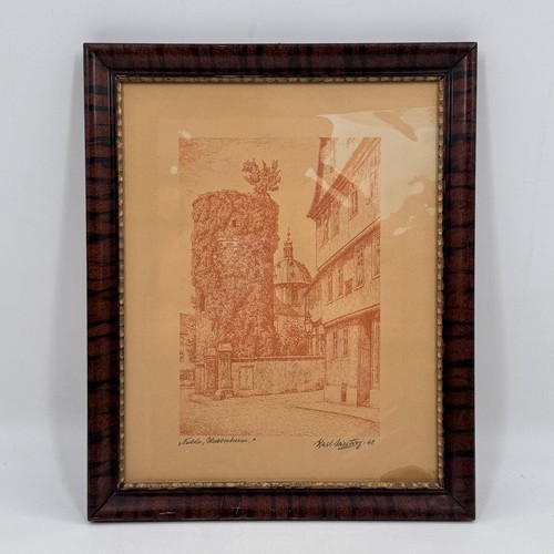 Vintage Signed 1948 Fulda Germany Hexenturm Witches Tower Sepia Print