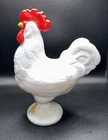 Rooster Westmoreland Milk Glass Painted Standing Covered Candy Dish Vintage chip