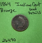 1864 Indian Head Cent / Penny 1c Good Details Bronze