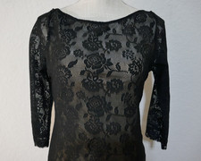 Venus Black Mesh Rose Lace Midi Dress Bare Back 3/4 Sleeve Sheer with Lining