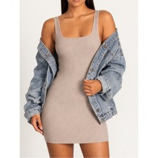 Altar’d State Ribbed Bodycon Mini Dress Size L Light Brown
