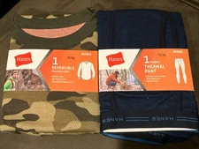 NEW XL Hanes Men's Reversible Thermal Crew Shirt & Pants Set Base Layer Camo