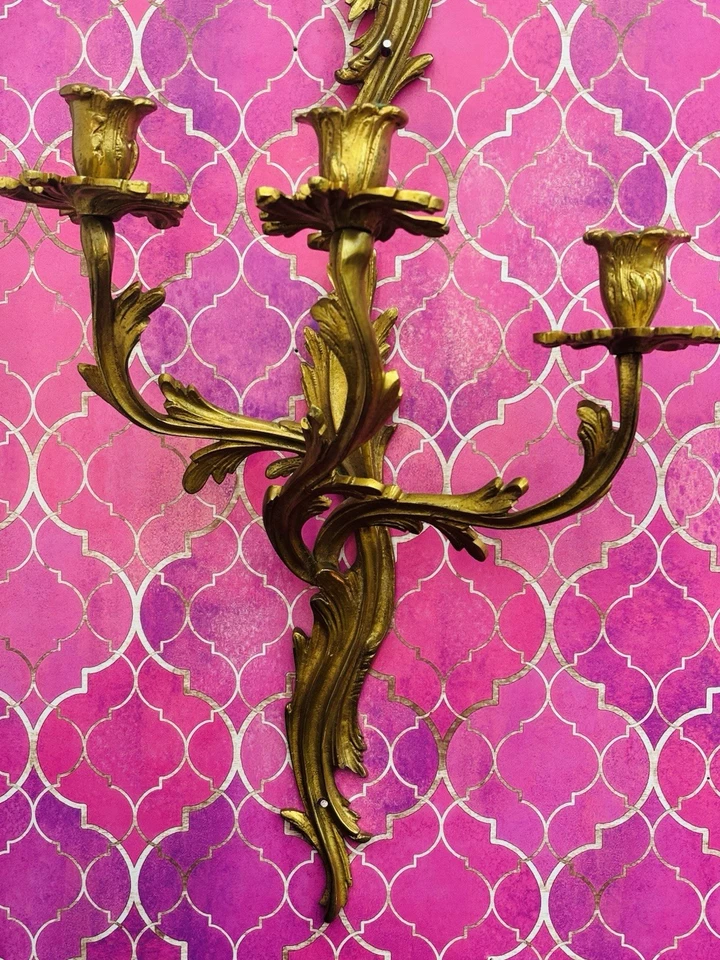 PAR Arandelas de Parede Antigas Francesas Louis XV Rococó Dore Bronze 18” Qualidade Ornamentada - Imagem 3 de 4