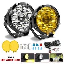 Pair 5 Round Led Work Lights Bar Spot Flood For Offroad Driving Fog Lamp Amber