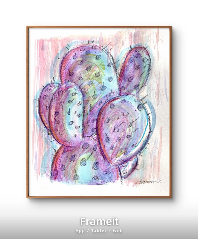 Original Purple Blue Cactus Painting By Alannah Dyer- Acrylic 9x12 in. Nature